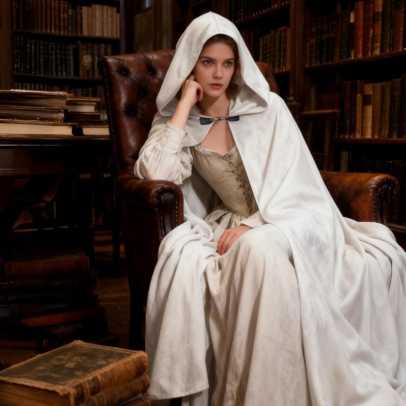 UQJE Medieval Cloak with Hood Halloween Renaissance Hooded Cape for Men and Women - Image 3